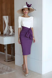 Robe midi Mère de la mariée en satin Grape Bodycon Col rond