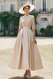 Blush Pink A Line Satin Longue Robe Mère de la Mariée avec Dentelle