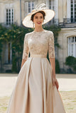 Blush Pink A Line Satin Longue Robe Mère de la Mariée avec Dentelle