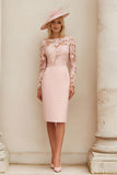 Fard à joues rose fourreau col bateau Midi Robe mère de la mariée avec dentelle