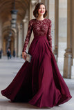 Cabernet Mousseline Une Ligne Manches Longues Mère De La Mariée Robe Avec Dentelle