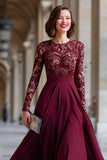 Cabernet Mousseline Une Ligne Manches Longues Mère De La Mariée Robe Avec Dentelle