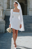 Robe de fiançailles en satin ivoire à encolure carrée trapèze