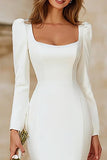 Robe de mariée à manches longues en crêpe sirène à col carré ivoire