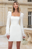 Crêpe ivoire à manches carrées Robe de mariée courte à volants