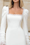 Crêpe ivoire à manches carrées Robe de mariée courte à volants