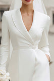 Robe de mariée courte à revers en crêpe ivoire avec manches