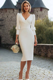Robe midi de fiançailles à manches longues fourreau blanc
