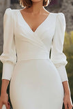 Robe midi de fiançailles à manches longues fourreau blanc