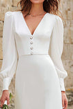 Robe de mariée maxi à col en V fourreau ivoire avec manches