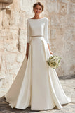 Ivoire bateau col satin 2 pièces balayage traîne une robe de mariée en ligne
