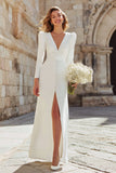 Simple Ivoire gaine profond col en V Maxi robe de mariée avec fente