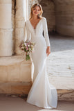 Robe de mariée maxi à col en V sirène ivoire avec manches