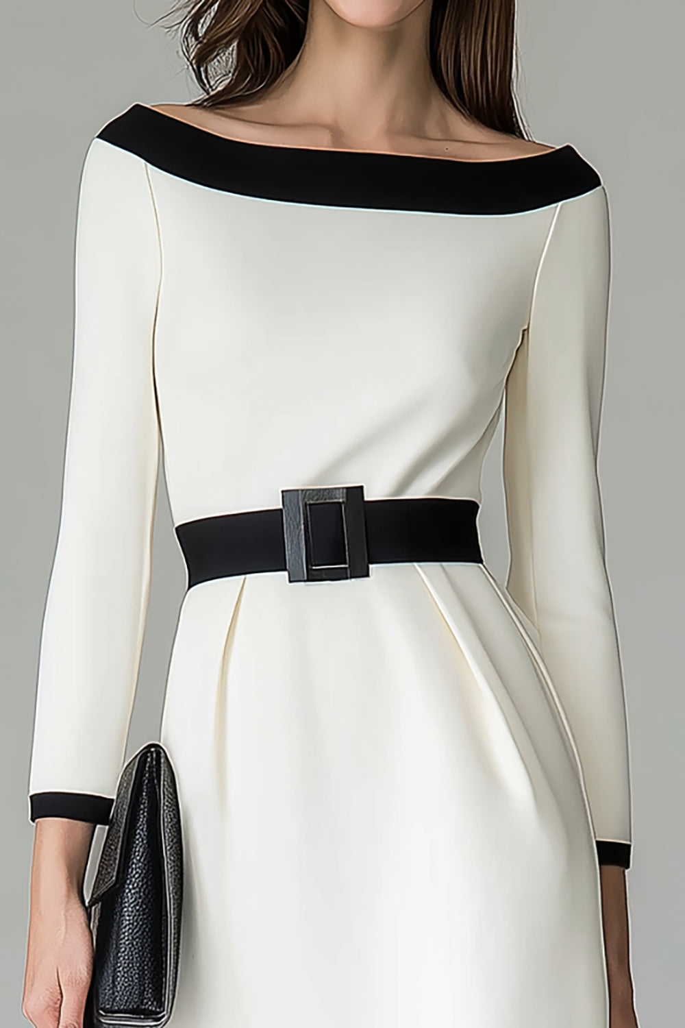 Noir Blanc Off the Shouder Robe de travail midi