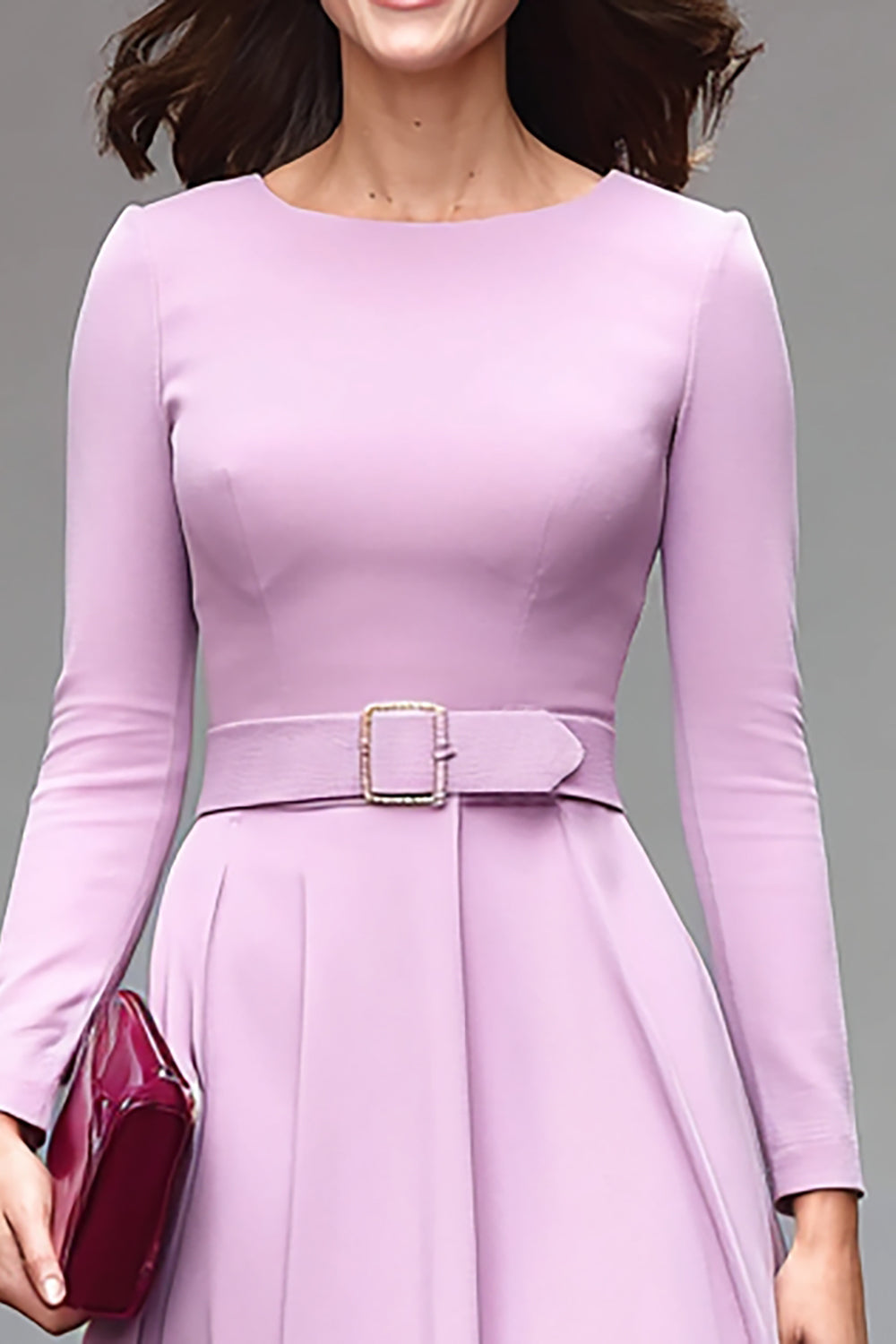 Robe de travail midi ligne à col rond lilas avec ceinture