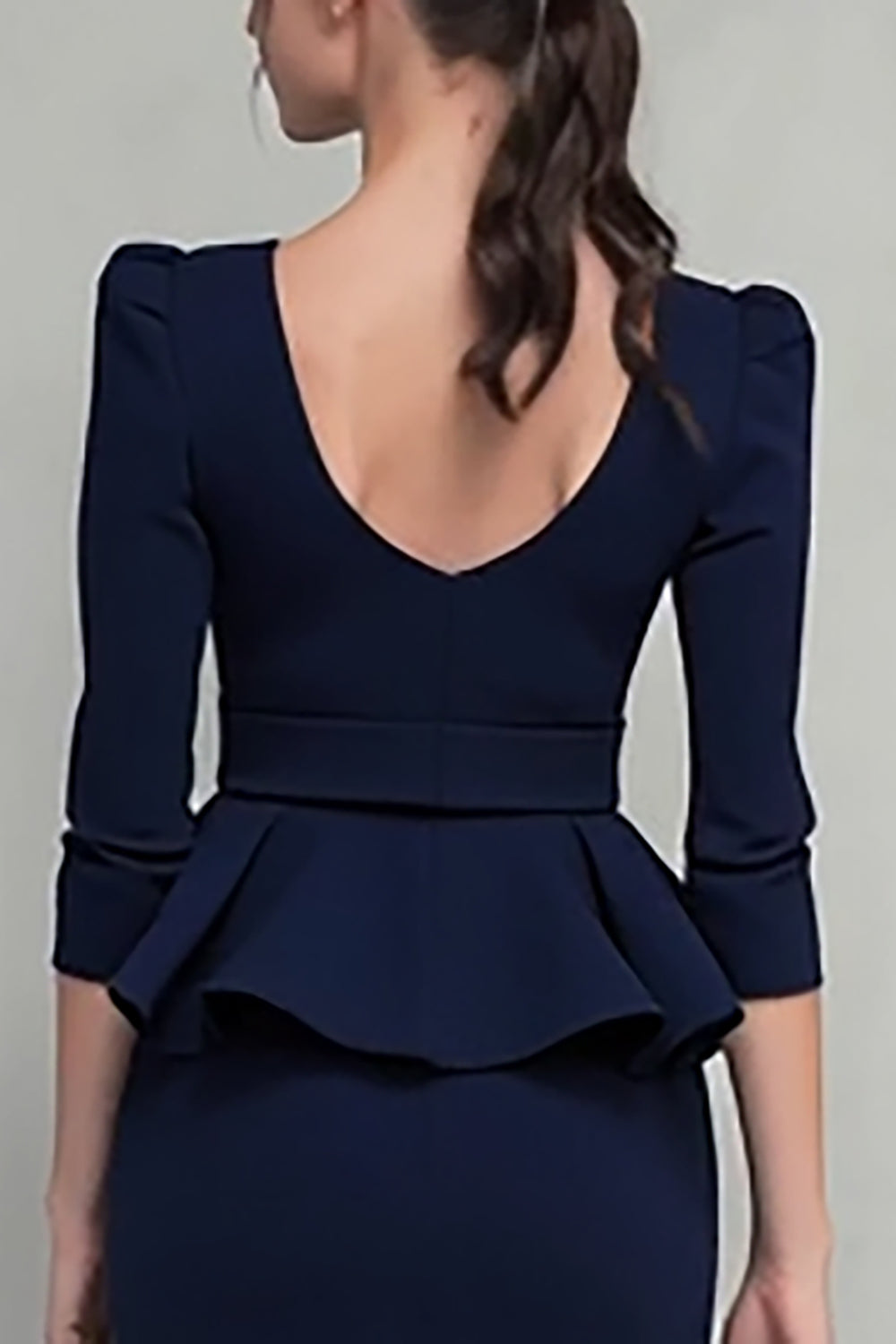 Robe de travail midi à col carré à volants bleu marine