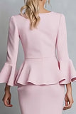 Robe de travail midi rose à volants à col en V
