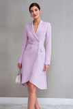 Robe de travail midi en satin lilas à double boutonnage à manches longues