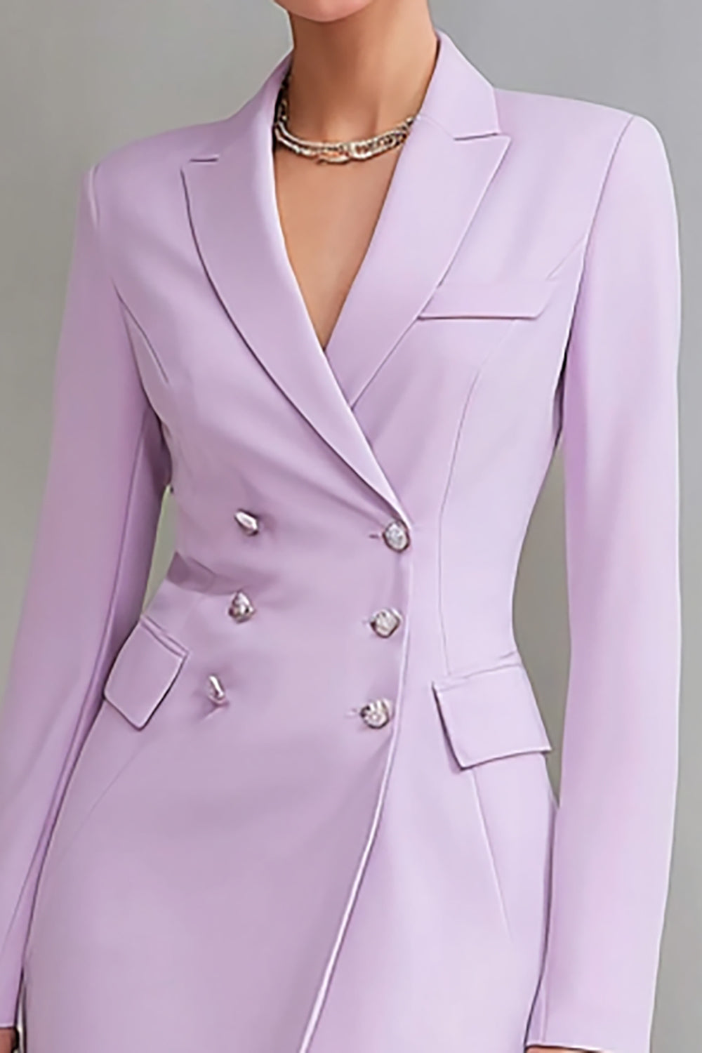 Robe de travail midi en satin lilas à double boutonnage à manches longues