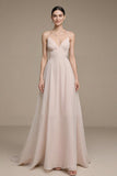 Simple Rose Clair Longue Robe De Bal Bretelles Spaghetti Une Robe Formelle Trapèze