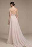 Simple Rose Clair Longue Robe De Bal Bretelles Spaghetti Une Robe Formelle Trapèze