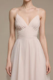 Simple Rose Clair Longue Robe De Bal Bretelles Spaghetti Une Robe Formelle Trapèze
