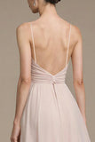 Simple Rose Clair Longue Robe De Bal Bretelles Spaghetti Une Robe Formelle Trapèze