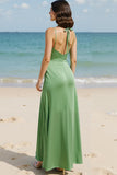 Satin vert clair froncé une robe longue corset de bal