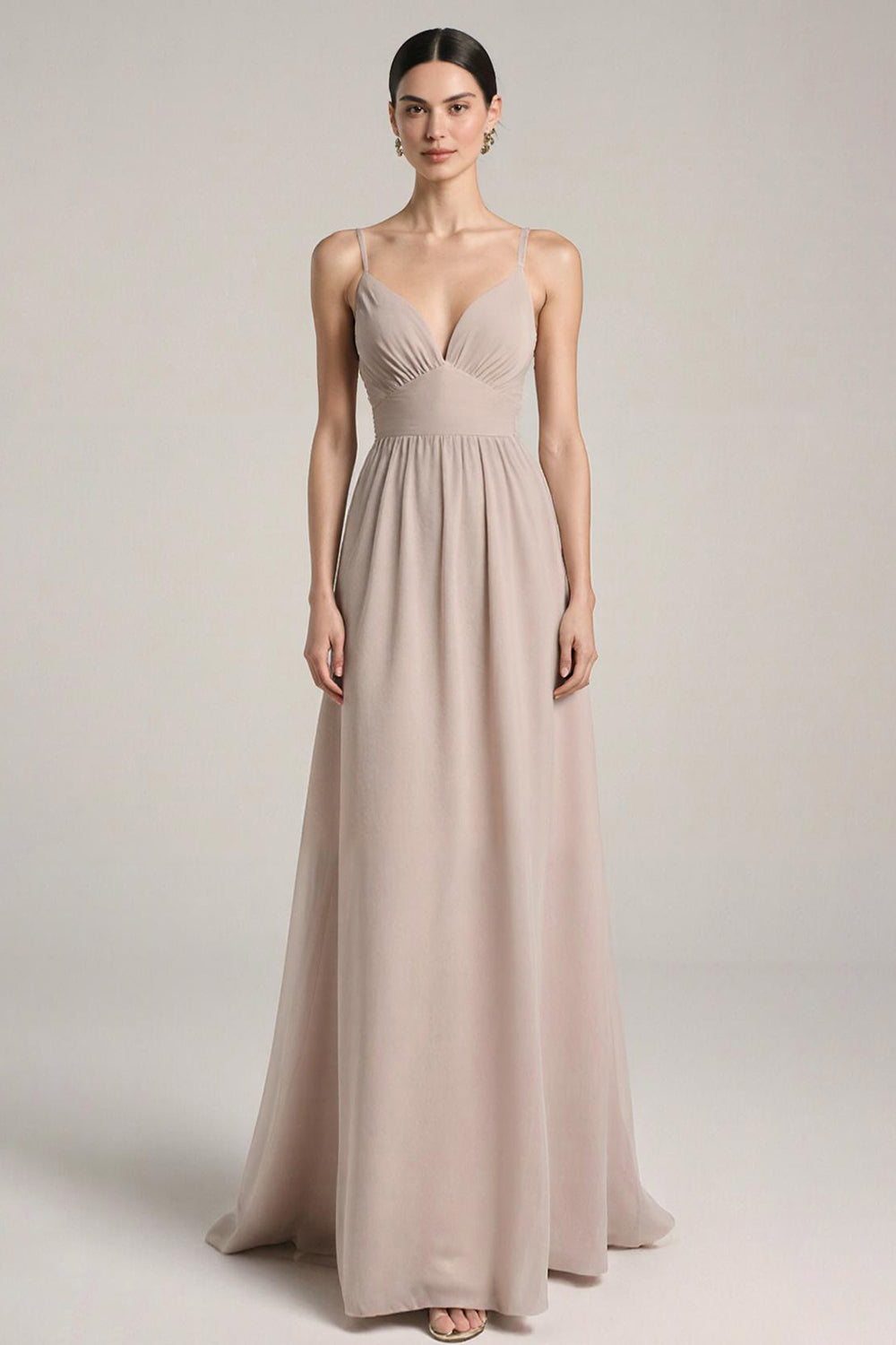 Robe longue de bal à bretelles spaghetti en satin rose clair