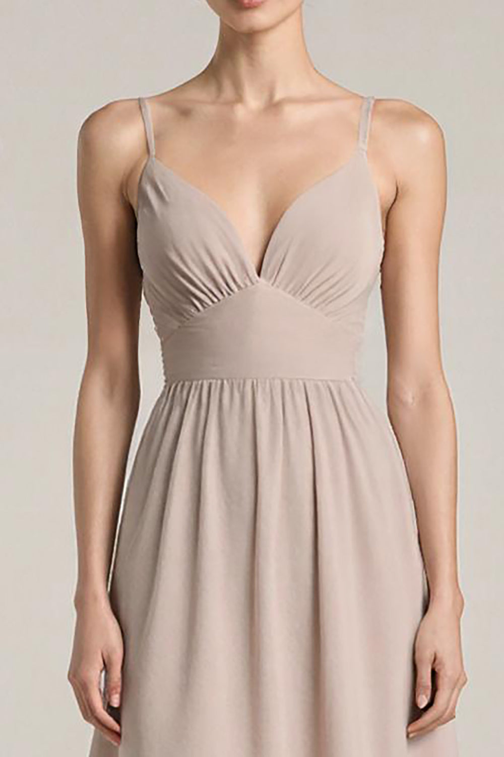 Robe longue de bal à bretelles spaghetti en satin rose clair