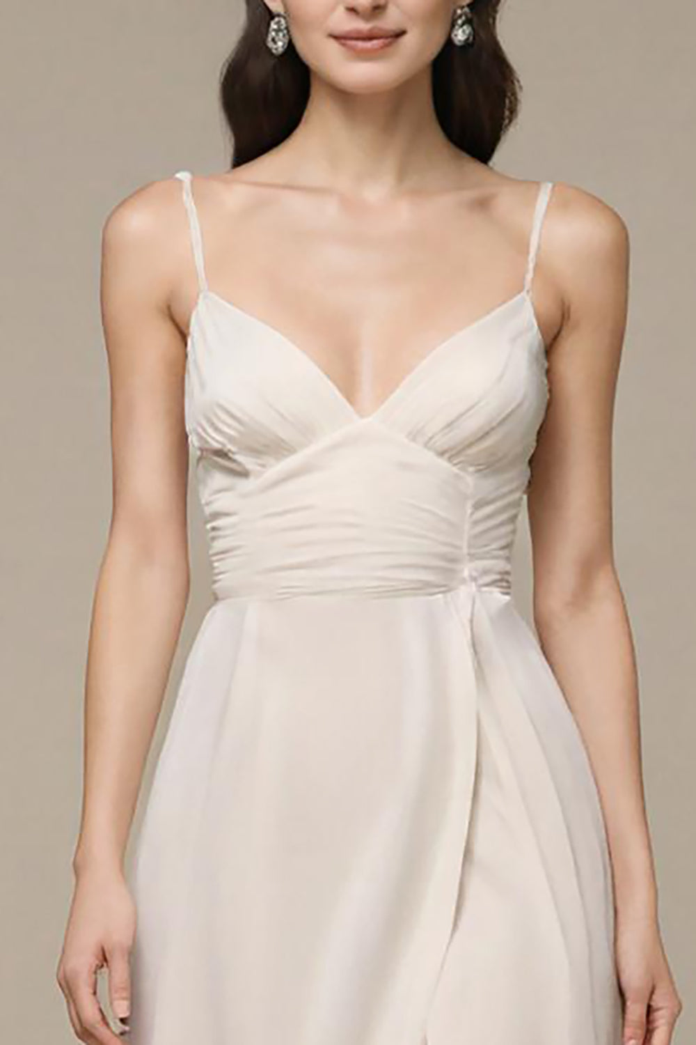 Mousseline de soie ivoire Une ligne spaghetti bretelles Corset Robe de bal longue avec fente
