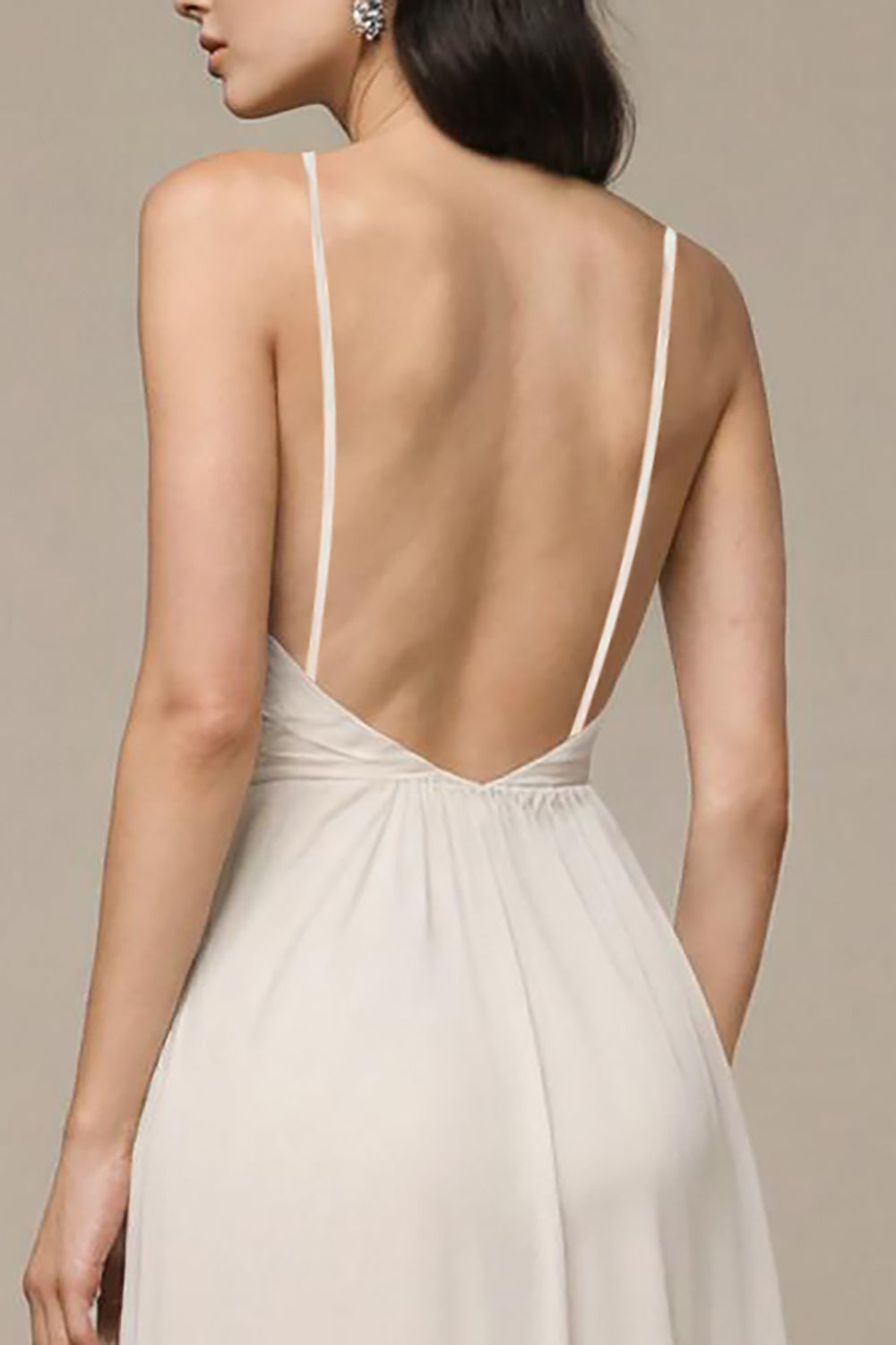 Mousseline de soie ivoire Une ligne spaghetti bretelles Corset Robe de bal longue avec fente