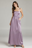 Bretelles spaghetti en satin violet clair Une robe formelle trapèze avec poches