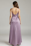 Bretelles spaghetti en satin violet clair Une robe formelle trapèze avec poches