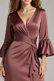 Robe longue formelle en satin de café fourreau à col en V avec fente