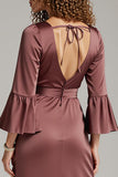 Robe longue formelle en satin de café fourreau à col en V avec fente