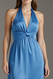 Robe longue formelle en satin bleu lac