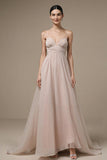 Robe longue formelle à bretelles spaghetti rose clair
