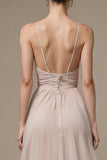 Robe longue formelle à bretelles spaghetti rose clair