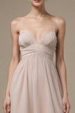 Robe longue formelle à bretelles spaghetti rose clair