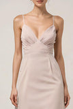 Robe longue formelle à bretelles spaghetti fourreau rose clair