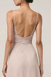 Robe longue formelle à bretelles spaghetti fourreau rose clair