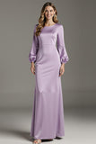 Robe longue formelle à manches fourreau en satin violet clair