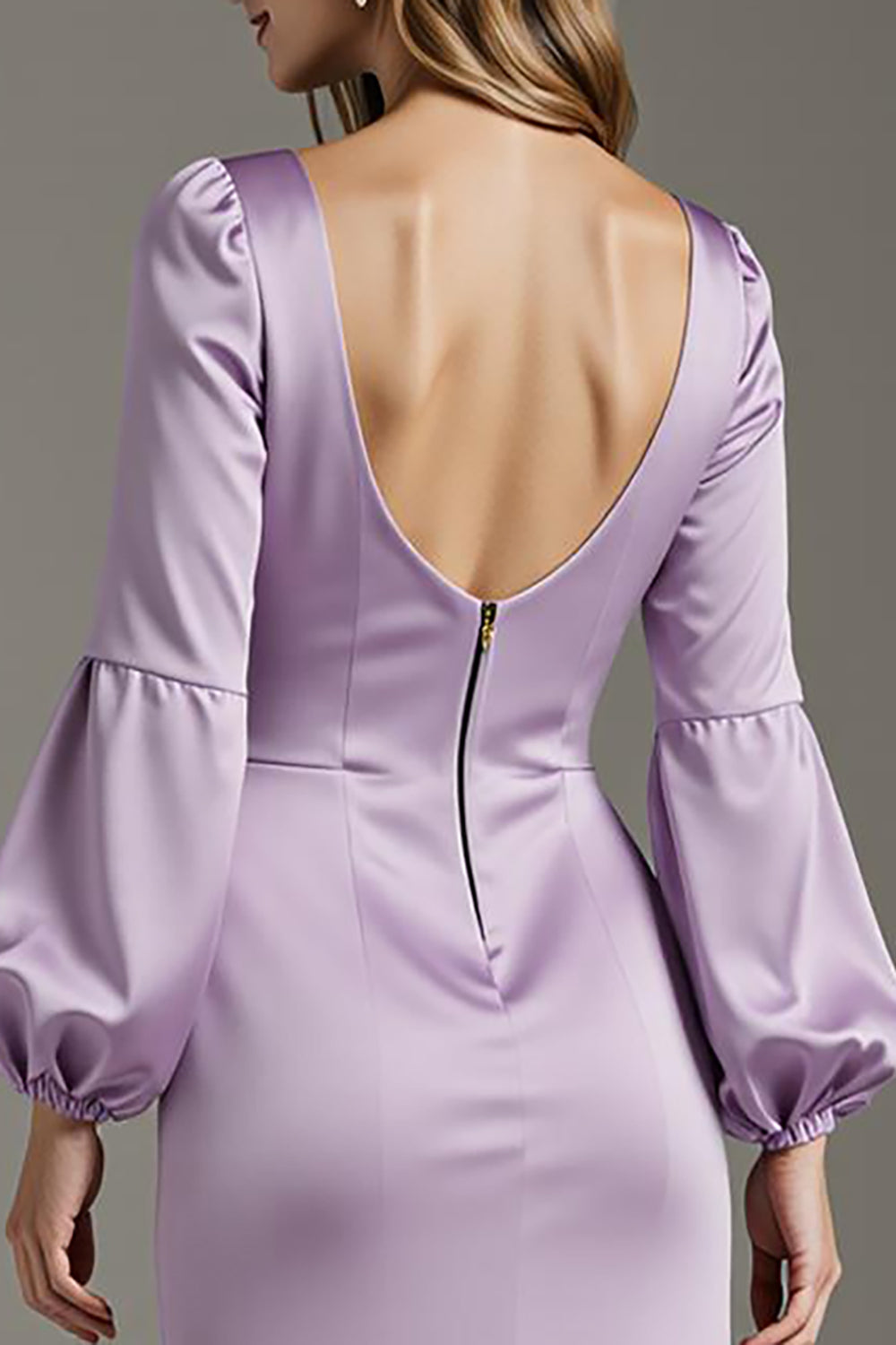Robe longue formelle à manches fourreau en satin violet clair