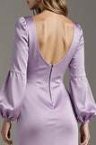 Robe longue formelle à manches fourreau en satin violet clair