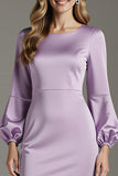 Robe longue formelle à manches fourreau en satin violet clair