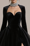 Robe de cocktail midi à manches trapèze en velours noir