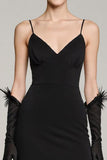 Robe longue formelle longue en satin noir à bretelles spaghetti