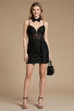 Corset noir à bretelles spaghetti florales Robe de cocktail courte trapèze