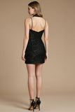 Corset noir à bretelles spaghetti florales Robe de cocktail courte trapèze